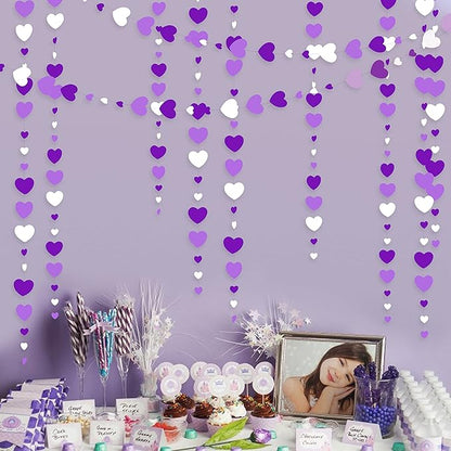 Valentines Day Party Decorations Lavender Love Heart Garland Purple and White Hanging Streamer Banner for Anniversary Mothers Day Birthday Engagement Wedding Bridal Baby Shower Lilac Party Supplies
