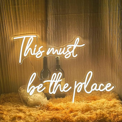 This Must Be The Place Neon Sign for Wall Décor, (Large) 43.7X8 inches Neon Lights Signs for Wedding Bar Office Cafe Party Neon LED Sign Gift for Anniversary Girlfriend