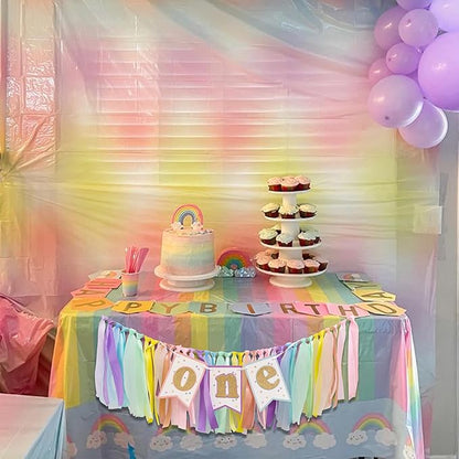 Rainbow High Chair Banner 1st Birthday - Sweet One Highchair Banner, Pastel Rainbow Ribbon Garland Decor for First Birthday Party, Smash Cake, Photo Props