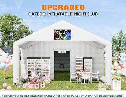SPECRAFT 39x20x14 FT Large Inflatable Nightclub Tent for Adults with Pavilion Rest Area, Black Inflatable Night Club Gazebo with 2 Side Doors & Logo Area for Wedding, Birthday, Backyard Events, White