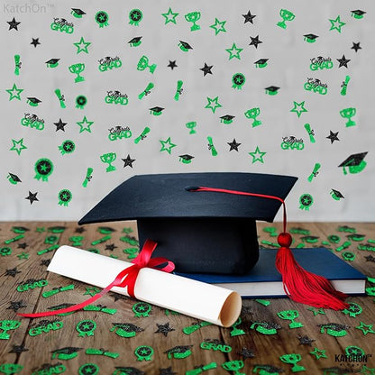 KatchOn, Glitter, Green and Black Graduation Confetti - Pack of 300 | Graduation Cap, Star Confetti for Graduation Table Decorations | Congrats Grad Confetti for Graduation Decorations Class of 2025