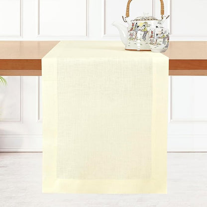 D'Moksha Homes Linen Cream Table Runner 120 Inches Long - 100% Pure Linen Dining Table Runner 14 x 120 Inch for Winter, Christmas, Holiday - Machine Washable