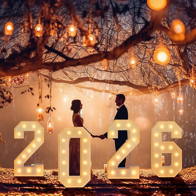 4 ft Marquee Light up Number 2026, Christmas New Year LED Letters Signs with Warm Lights, Graduation Decorations Class of 2026, Freestanding Number Decor for Birthday Anniversary Party