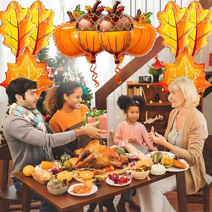 Pensar 10Pcs Orange Brown Fall Thanksgiving Balloons Pumpkin Maple Leaf Pine Cones Balloons for Thanksgiving Party Decorations, Baby Shower Decor Supplies