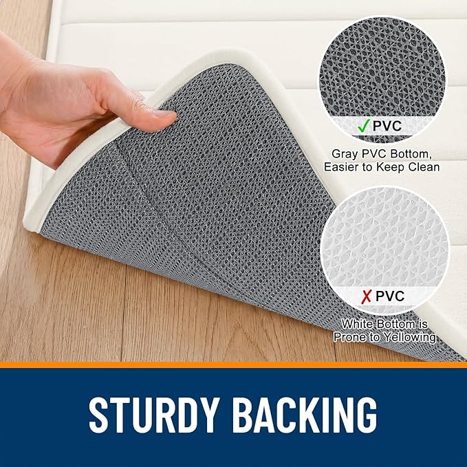 OLANLY Memory Foam Bath Mat 36x24, Super Soft Absorbent Bathroom Rugs, Quick Dry, Machine Washable Shower Floor Rugs, Bathmat Carpet, Bathroom Home Decor Accessories, Ivory