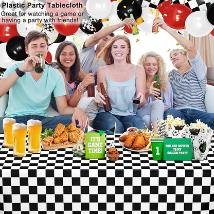 4 Pack Black and White Gingham Tablecloth Rectangular Buffalo Checkered Tablecloths Disposable Plastic Plaid Table Cover for Parties, Outdoor Picnic, Birthday, Wedding, Camping 54 × 108 Inch