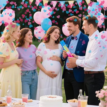 Gender Reveal Confetti Cannons – 6 Pack (3 Blue & 3 Pink) – Baby Gender Reveal Cannon Kit with Heart-Shaped Confetti – Easy Twist Party Poppers for Boy or Girl Baby Reveal Decorations