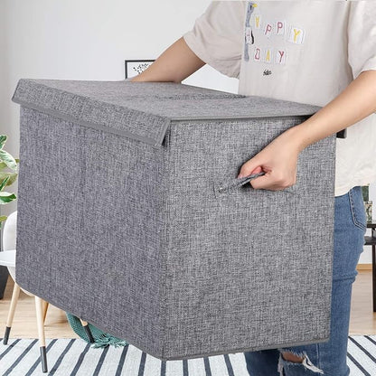 popoly Large Toy Box Storage with Lid, Collapsible Sturdy Toy Chest Storage Bin Box with Rivets Handles for Kids, Boys, Girls, Nursery, Playroom, Living Room, Bedroom, 25"x 13" x 16" (Linen Gray)