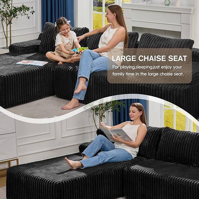 Hobestluk Modular Sectional Sofa Couches L-Shape Couch 3 Seat Modular Sofa Memory Foam Sectional Couches for Living Room, Cloud Couch with Oversized Chaise (108" Left Facing Chaise)