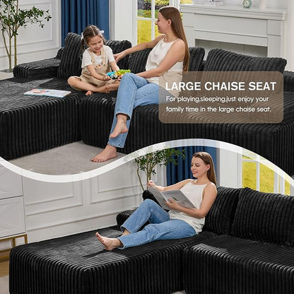 Hobestluk Modular Sectional Sofa Couches L-Shape Couch 3 Seat Modular Sofa Memory Foam Sectional Couches for Living Room, Cloud Couch with Oversized Chaise (108" Left Facing Chaise)