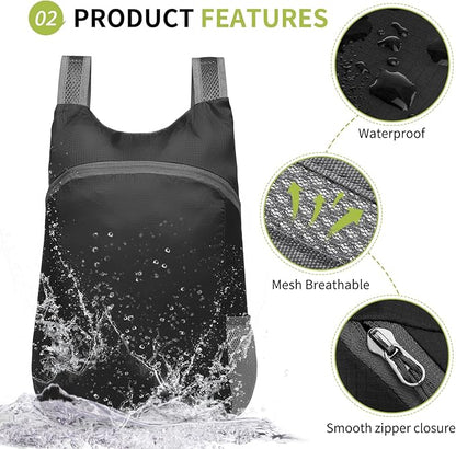 20L Ultra Hiking-Daypack Lightweight Foldable Travel Packable Backpack for Camping Cycling Outdoor,black