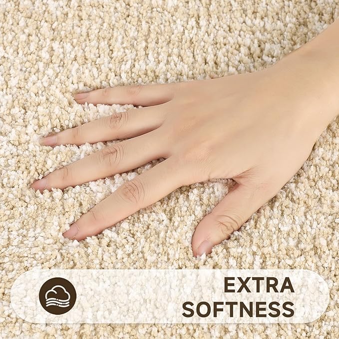 Pauwer 3 Pieces Bathroom Rugs Sets, Microfiber Shaggy Bath Mat Set, Ultra Soft Non-Slip Rug with U Shaped Toilet for Bathroom, Tub, Shower Washable Carpets Set,Beige