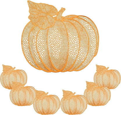 Fall Pumpkin Placemats, Set of 6 Halloween Thanksgiving Placemats, Autumn Harvest Place Mats Home Table Decorations, Orange