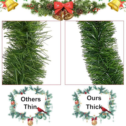 4 Pack 50 Foot Soft Christmas Garland, Non-lit Christmas Garland Ideal for Indoor and Outdoor Decor, Green Tinsel Garland for Holiday Wedding Party Decoration