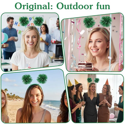 Pompom Headband,Green Headbands with Fluffy Balls, Pom Pom Headbands, for Fancy Dress Cosplay Hair Jewelry Accessories for Women Girls Party Birthday