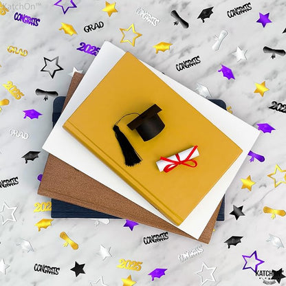 KatchOn, Congrats Grad Confetti 2025 - Pack of 1000 | Purple and Gold Graduation Decorations 2025 | Graduation Table Decorations 2025 | Black, Silver, Purple and Gold Confetti for Table Decor