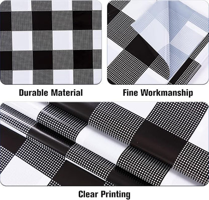 Kesfey 3 Packs Black Gingham Tablecloths 54 x 108 inch Black and White Checkered Tablecloth Disposable Plastic Plaid Picnic Tablecover Waterproof Fall Checkered Table Cloth for Camping Halloween Party