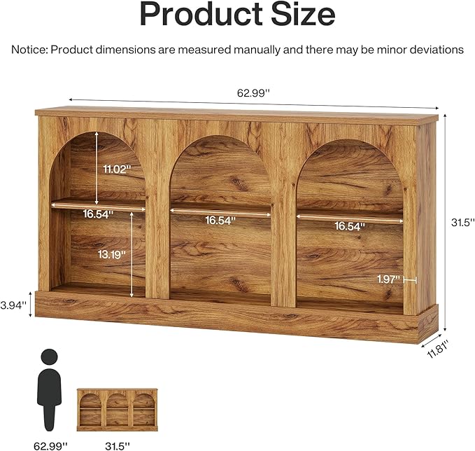 Tribesigns Farmhouse Console Table, 63-Inch Long 3-Tier Entryway Table with Storage, Wooden Rectangular Sofa Table Behind The Couch for Entrance, Hallway, Living Room, Natural Wood