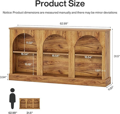 Tribesigns Farmhouse Console Table, 63-Inch Long 3-Tier Entryway Table with Storage, Wooden Rectangular Sofa Table Behind The Couch for Entrance, Hallway, Living Room, Natural Wood