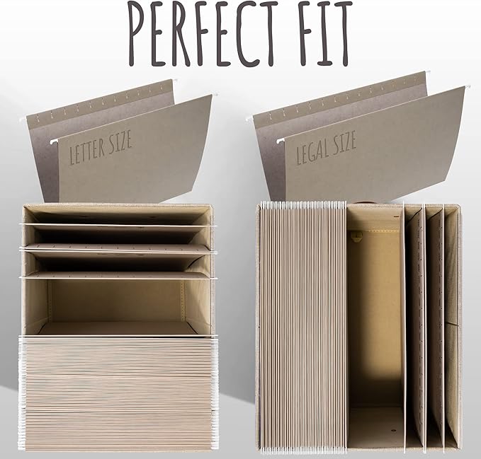 ZICOTO Decorative File Organizer Box Set of 2 - Collapsible Linen Filing Cabinets w/Handles Are Perfect to Store all Your Documents & Hanging File Folders - Portable Easy Slide Crates with Lid