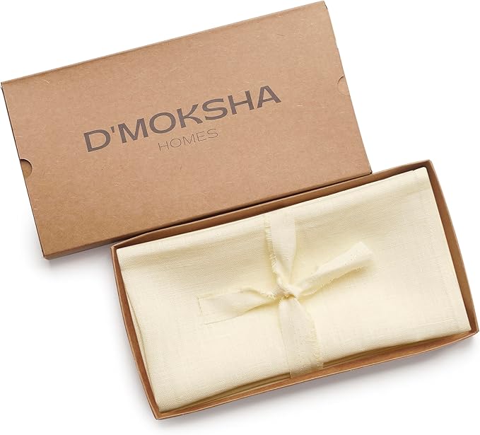 D'Moksha Homes Cream Linen Napkins 18 x 18 Inch - 100% Pure Linen Cloth Washable Dinner Napkins Set of 4 for Winter, Christmas, Holiday