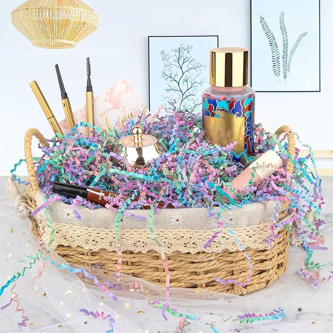 Caleihd 1/2 LB Crinkle Cut Paper Shredded Filler Paper for Gift Baskets Gift Box Confetti Shreds Decoration Stuffing for Birthday, Weddings, Anniversaries, Christmas Wrapping Multi-color