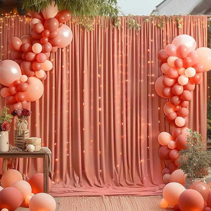 Rust Backdrop Curtain for Parties Wedding Wrinkle Free Red Photo Curtains Backdrop Drapes Fabric Decoration for Birthday Party Baby Shower Christmas 5ft x 7ft,2 Panels