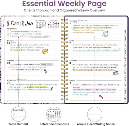2026 Planner, Weekly and Monthly Planner for Women, Jan 2026 - Dec 2026 Pretty 2026 Calendar Planner with Monthly Tabs, Inner Pocket, Spiral Binding, Perfect for Office Home School - 8.5" x 11", Purple Blocks