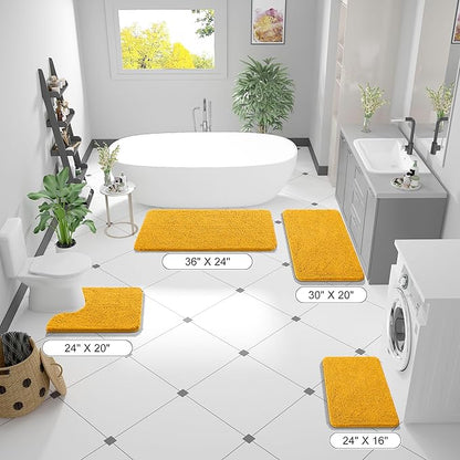OLANLY Bathroom Rugs 44x24, Extra Soft Absorbent Chenille Bath Rugs, Rubber Backing Quick Dry, Machine Washable Bath Mats for Bathroom Floor, Tub and Shower, Home Decor Accessories, Golden Yellow