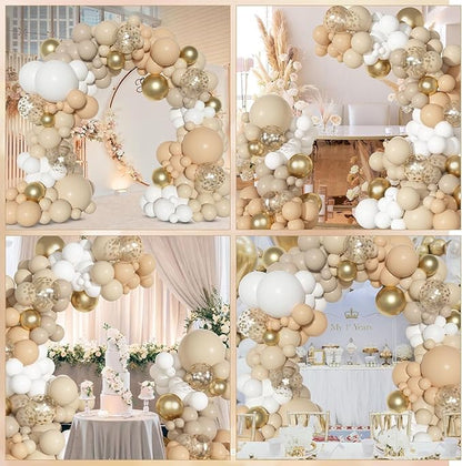 Ouddy Party White Sand Gold Balloon Arch Garland Kit, Different Sizes 18 12 10 5 Inch Beige Nude Cream Neutral Latex Metallic Confetti Balloon for Baby Shower Wedding Birthday Party Decorations