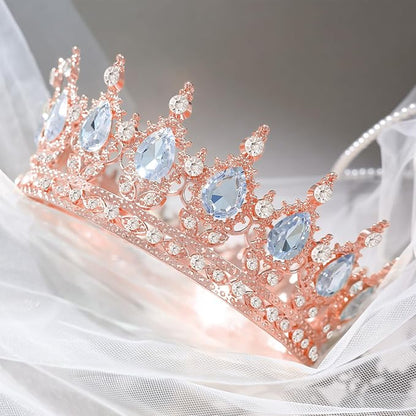Rose Gold Crown for Women Crystal Tiara and Queen Crown for Girl Wedding Headband for Bride Hair Accessories for Costume Birthday Party Cake Decoration Prom