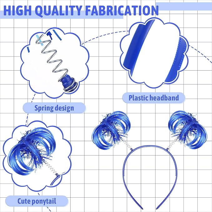 12 Pieces Ponytail Headband Tinsel Wrapped Head Bopper Party Headwear Accessory for Women Girls Costume Party Accessories (Blue)