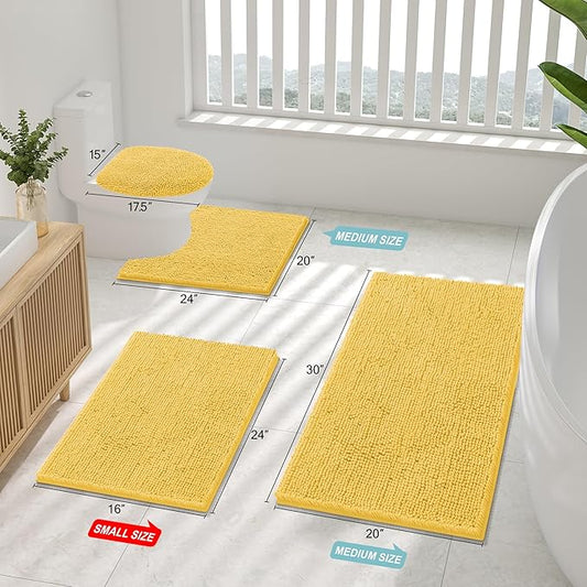 Smiry Luxury Chenille Bathroom Rugs 70x24, Extra Soft and Absorbent Shaggy Bath Mat, Machine Washable, Non-Slip Plush Carpet Runner for Tub, Shower, and Floor, Home Decor Accessories, Yellow