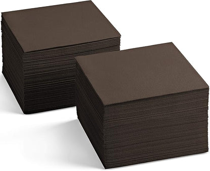 Disposable Linen-Feel Cocktail Napkins, 200-Pack 5" x 5" BROWN Paper Beverage Napkins For Bar, Restaurant And Café, Dessert Napkins For Party, Wedding Or Event