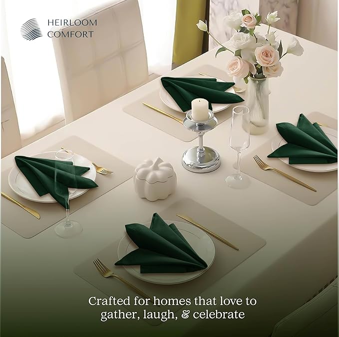Forest Green Cloth Napkins 18x18 Inches, 6 Pack - Reusable, Absorbent, Durable, Soft, Washable - Hemstitch Mitered Edges - Perfect for Dinner, Fall, Weddings, Holiday, Everyday Use