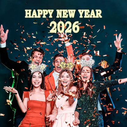 4PCS Happy New Year Headbands for Women, Silver and Gold Hair Hoop Headdress Hair Accessories for New Years Eve Party Supplies 2026