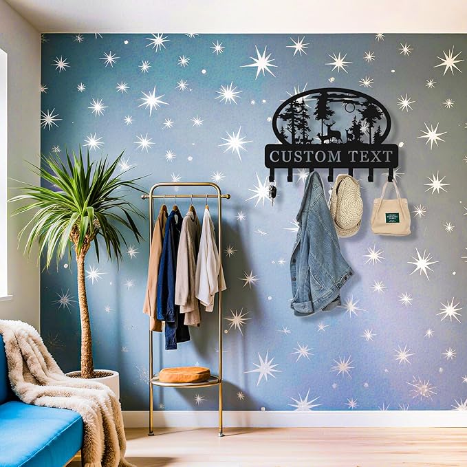 Personalized Key Holder for Wall, Decorative Key Rack with 5-12 Hooks, Rustic Deer Cabin Decor, Key Holder Wall Mounted for Bedroom, Kitchen, Entryway, Home Decor Aesthetic (06-Deer)