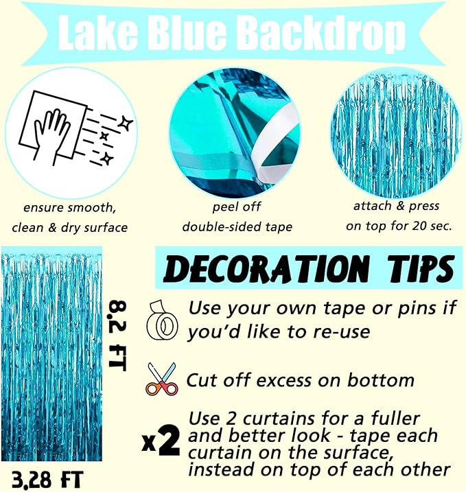 4 Pack Fringe Curtain Backdrop, 3.2Ft x 8.2Ft Blue Metallic Tinsel Foil Fringe Streamers Background for Photo Booth Birthday Wedding Baby Shower Carnival Easter Mother’s Day Party Decorations