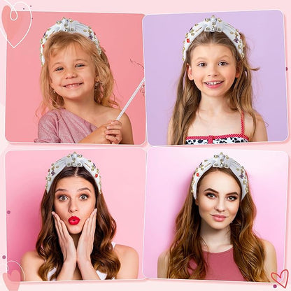PANTIDE Music Jeweled Knotted Headband - Singer Fans Gift Guitar Red Lip Rhinestone Crystal Embellished Headband Wide Top Knot Fashion Hairband Birthday Back To School Gift for Women Girls (White)