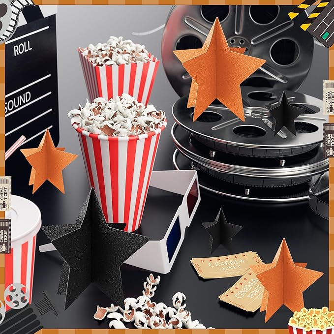 70 Pcs Orange and Black Star Centerpieces Halloween Party Birthday Graduation Decorations 3D 2025 Table Decor 3 Sizes 8" 5" 3" Citrus Thanksgiving Trick or Treat Spooky Ghost Party Bar Decoration