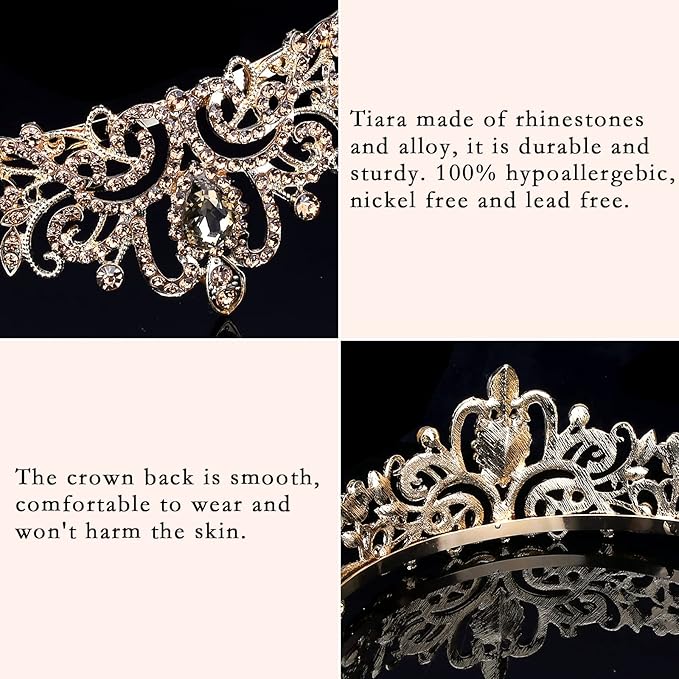 COCIDE Gold Tiara Crowns Crystal Headband Princess Rhinestone Crown with Combs Bride Headbands Bridal Wedding Prom Birthday Party Hair Accessories Jewelry for Women and Girls (M CHAMPAGNE)