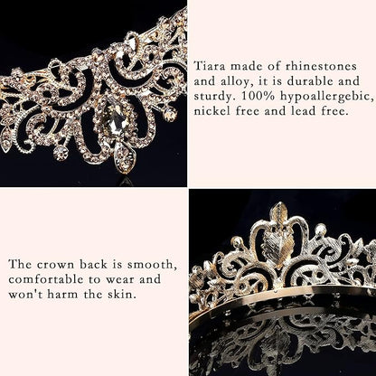 COCIDE Gold Tiara Crowns Crystal Headband Princess Rhinestone Crown with Combs Bride Headbands Bridal Wedding Prom Birthday Party Hair Accessories Jewelry for Women and Girls (M CHAMPAGNE)