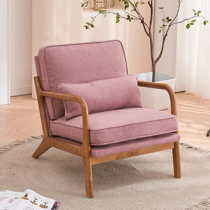 Bonnlo Pink Accent Chairs Set of 2, Upholstered Mid Century Modern Lounge Chairs Reading Chairs Side Sitting Chair Solid Wood Farmhouse Armchairs for Living Room, Bedroom, Guest Room