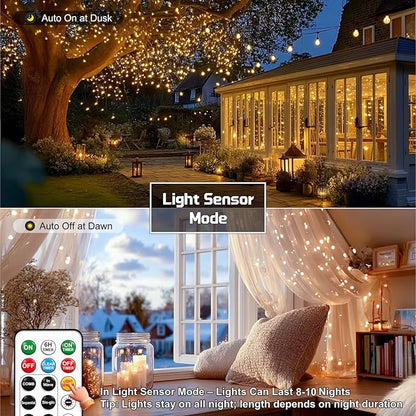 HXWEIYE Rechargeable Fairy Lights with Remote, 2 Pack 33ft 100LED Twinkle Lights with DIY Timer & Light Sensor, Waterproof Outdoor String Lights for Bedroom Patio Christmas Tree Decor, Warm White