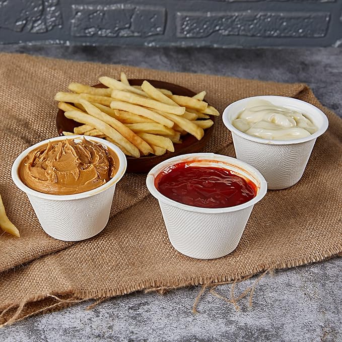 Vplus 300 Pack 4 OZ Disposable Souffle Cups, 100% Compostable Portion Cups, Made From Bagasse Fibe, Perfect For Dips, Food Sample, Jams, Honey, Sauces, Nuts