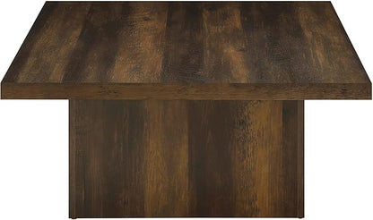 Coaster Home Furnishings - Devar - Wood - Square Coffee Table with Plinth Base, Geometric Design and Transitional Style - Living Room - Dark Pine - 710888