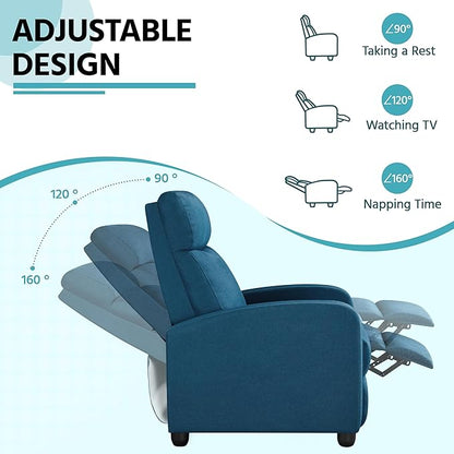 Yaheetech Fabric Recliner Sofa Modern Single Recliner Sofa Home Theater Seating with Thick Seat Cushion, Backrest and Pocket Spring, Blue