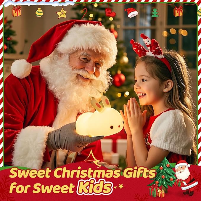 OneFire Night Light for Kids Christmas Gifts for Kids, 16 Colors Bunny Toys Cute Lamp, Soft Silicone Baby Night Light, 1200mAh Portable Dimmable Touch Lamps,Kawaii Room Decor,Christmas Gifts for Teens