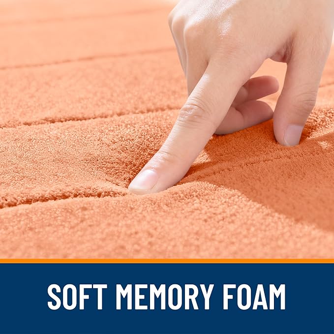 OLANLY Memory Foam Bath Mat 70x46, Super Soft Absorbent Bathroom Rugs, Quick Dry, Machine Washable Shower Floor Rugs, Bathmat Carpet, Bathroom Home Decor Accessories, Peach