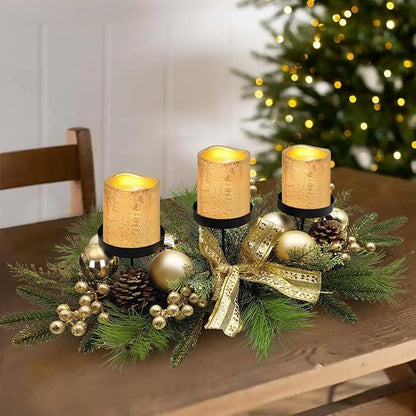 Gold Glittery Christmas Candle Centerpiece with Berries and Pinecones - 27.5 Inch